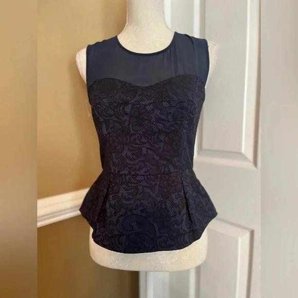 BCBGMaxAzria Noemi Corset Peplum Blouse in Dark Navy size S - Picture 7 of 14